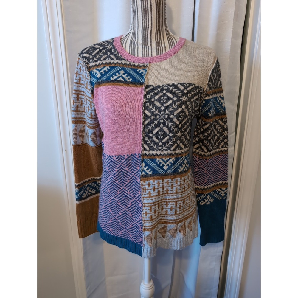 Sundance Patchwork Fields of Fair Knit Boho Sweater Womens Size S Wool Blend